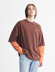 Connected Layers Contrast Sleeve Tee, Dark Chestnut, hi-res