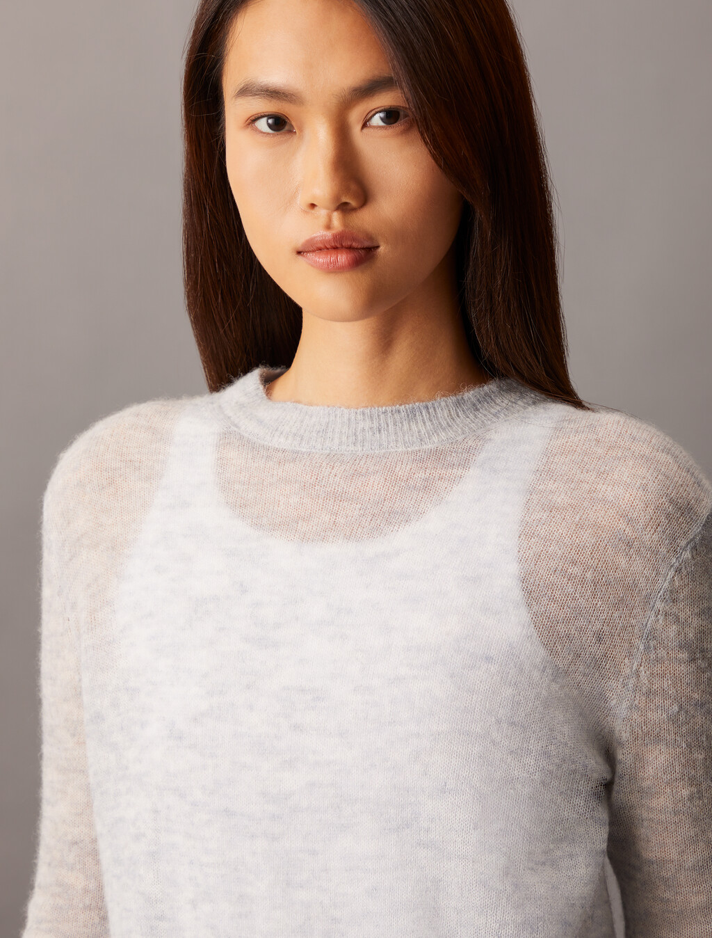 Sheer Alpaca Fine Gauge Crewneck Sweater, Executive Blue, hi-res