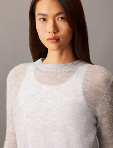 Sheer Alpaca Fine Gauge Crewneck Sweater, Executive Blue, hi-res