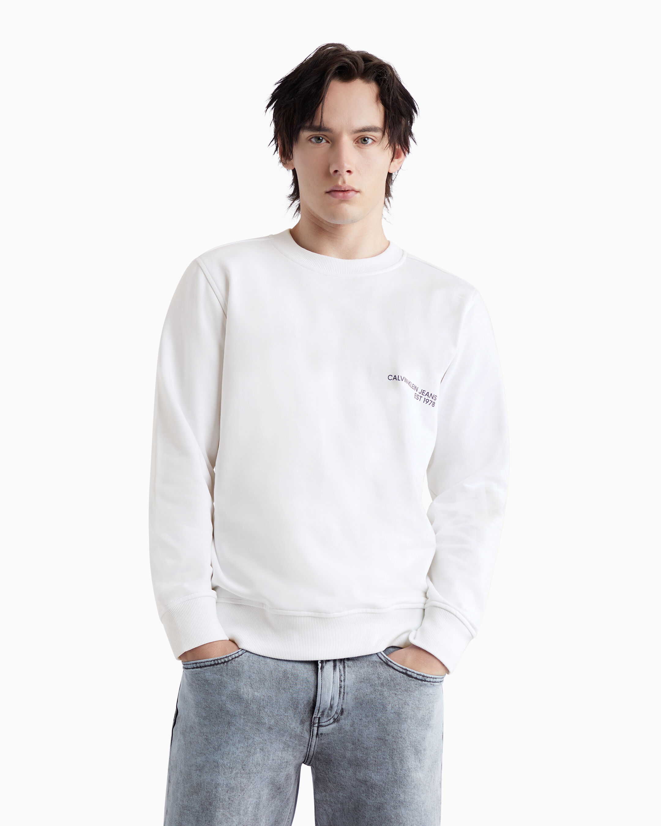 Calvin klein logo hotsell sweatshirt mens