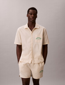 Cotton Crest Logo Pyjama Top, SLIM STRIPE CHALK, hi-res