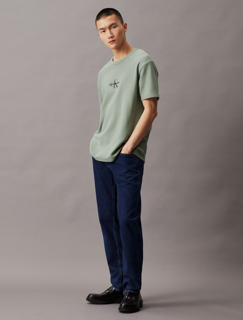 華夫格 Monogram 標誌寬鬆 T 裇, Slate Gray, hi-res