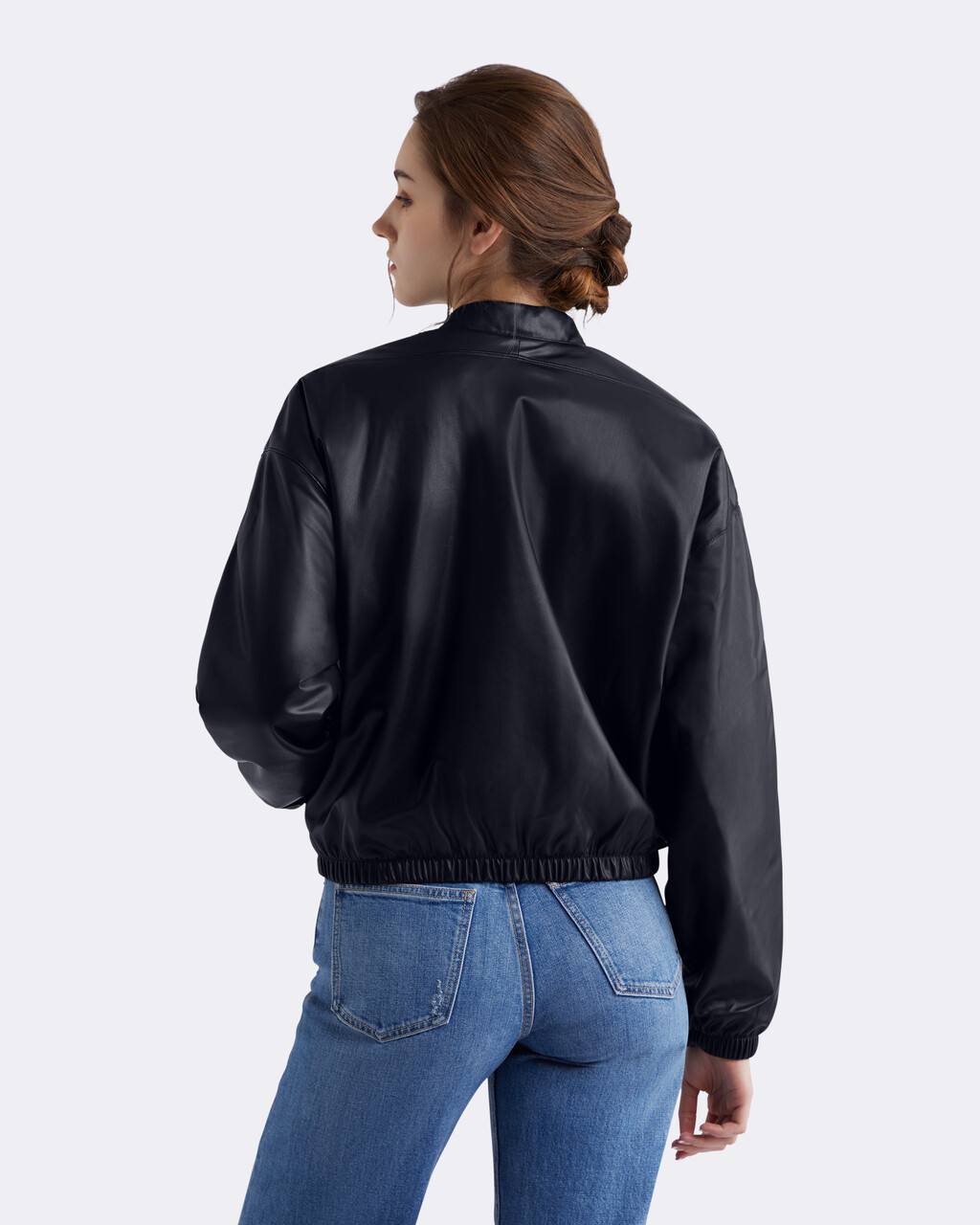 Essential Casual Faux Leather Bomber Jacket, BLACK BEAUTY, hi-res