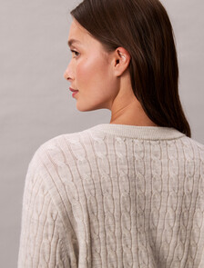 Merino Wool Blend Cable Cardigan, B01 Light Grey Heather, hi-res