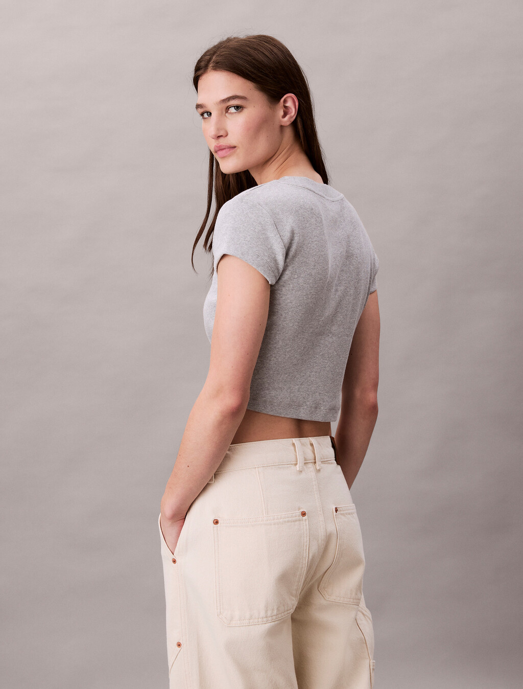 Monogram 標誌修身短版 T 恤, BC06 Grey Heather, hi-res