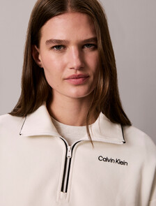 Brushed Cotton Terry 1/4 Zip Sweatshirt, Tofu, hi-res