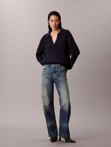 Merino Wool Boucle Polo Sweater, Dark Sapphire, hi-res