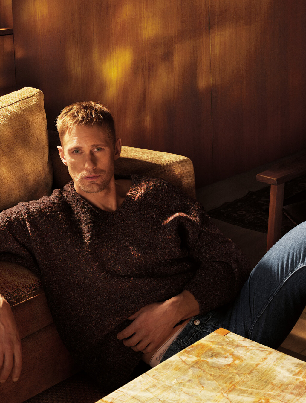 Chunky Wool V Neck Sweater, Mulch Htr, hi-res