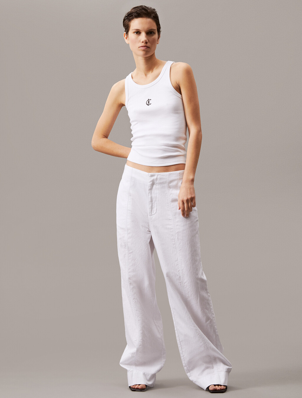 Ribbed Cotton Logo Tank Top, Brilliant White, hi-res