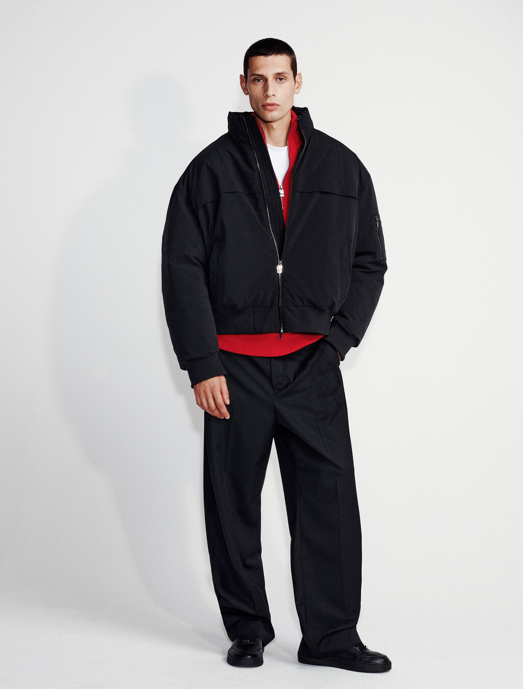 Padded Bomber Jacket, Black, hi-res