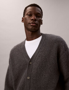 拉絨羊駝毛混紡開襟毛衣, Harlem Night Blue, hi-res