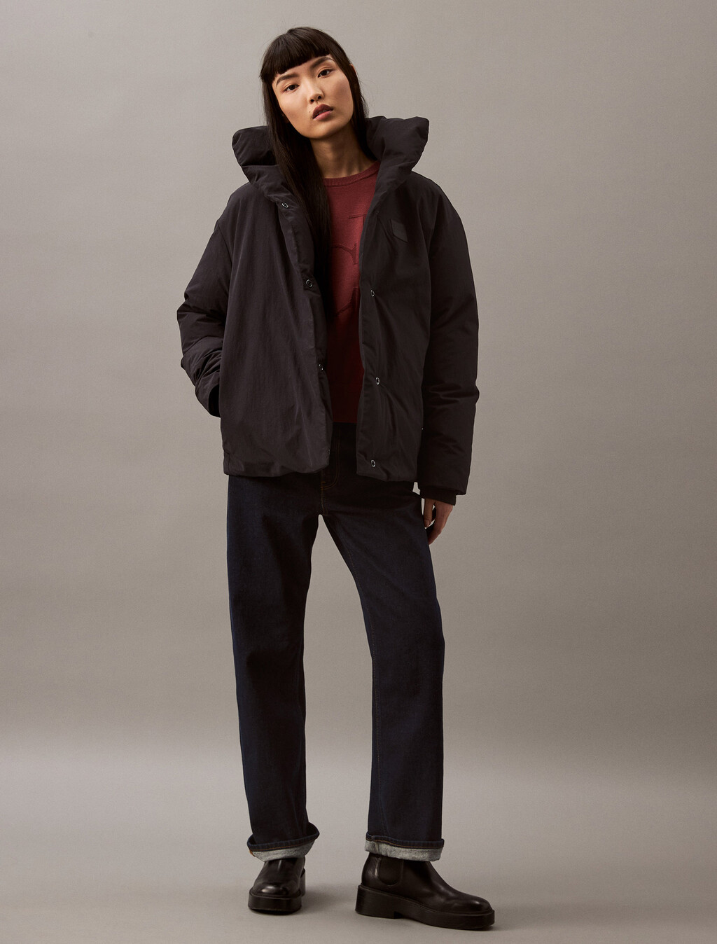 Heavyweight Cropped Puffer Coat, Black Beauty, hi-res