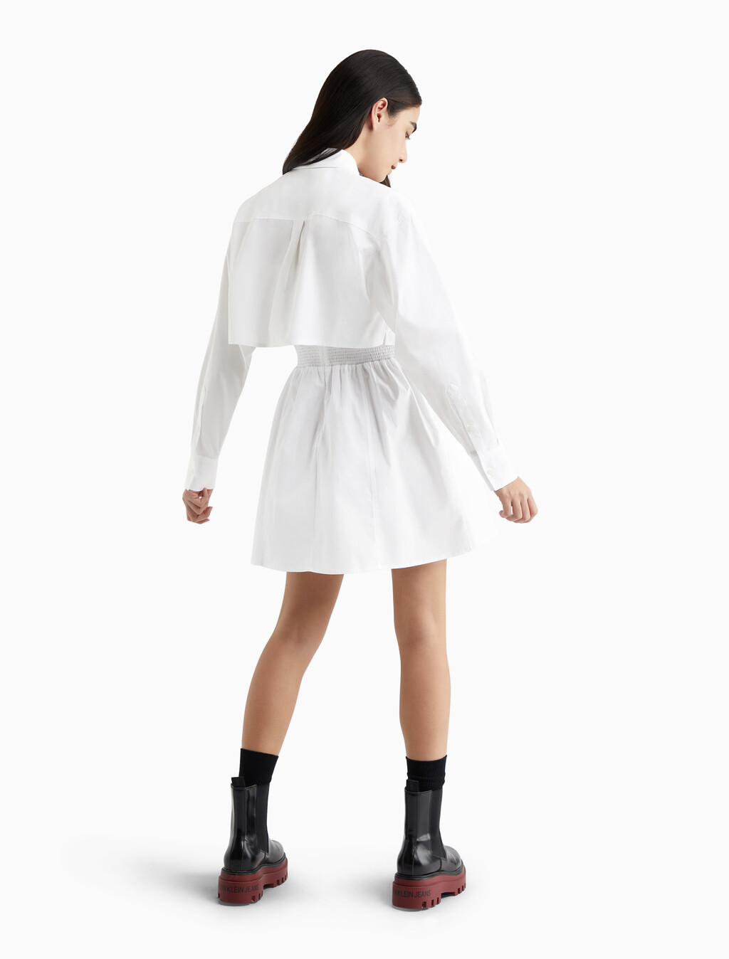 Modern Metals Shirt Dress with Logo Charm, Bright White, hi-res