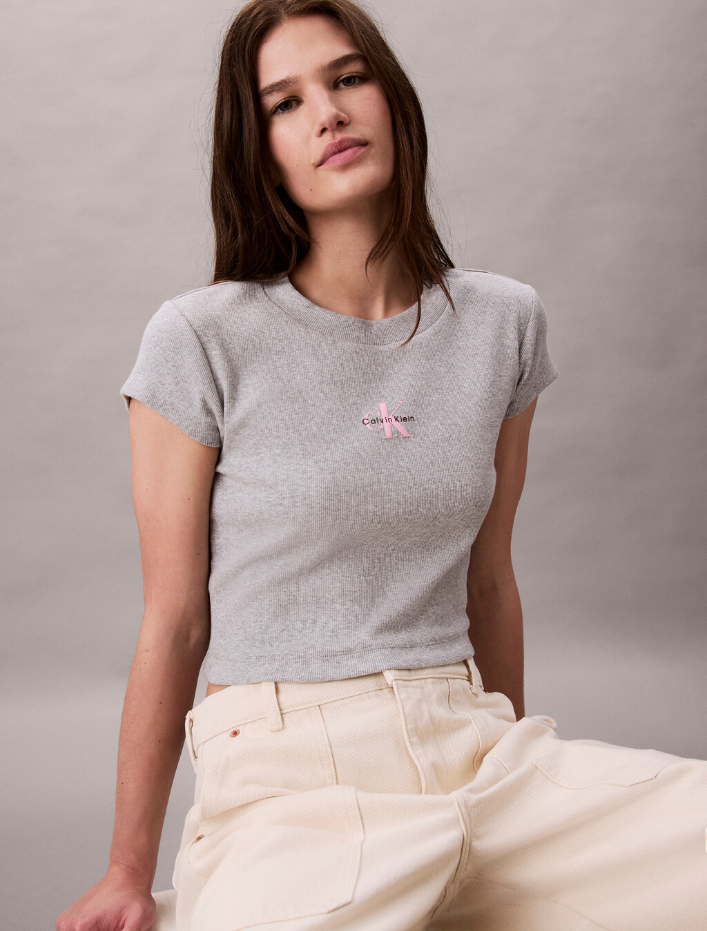 Monogram 標誌修身短版 T 恤, BC06 Grey Heather, hi-res