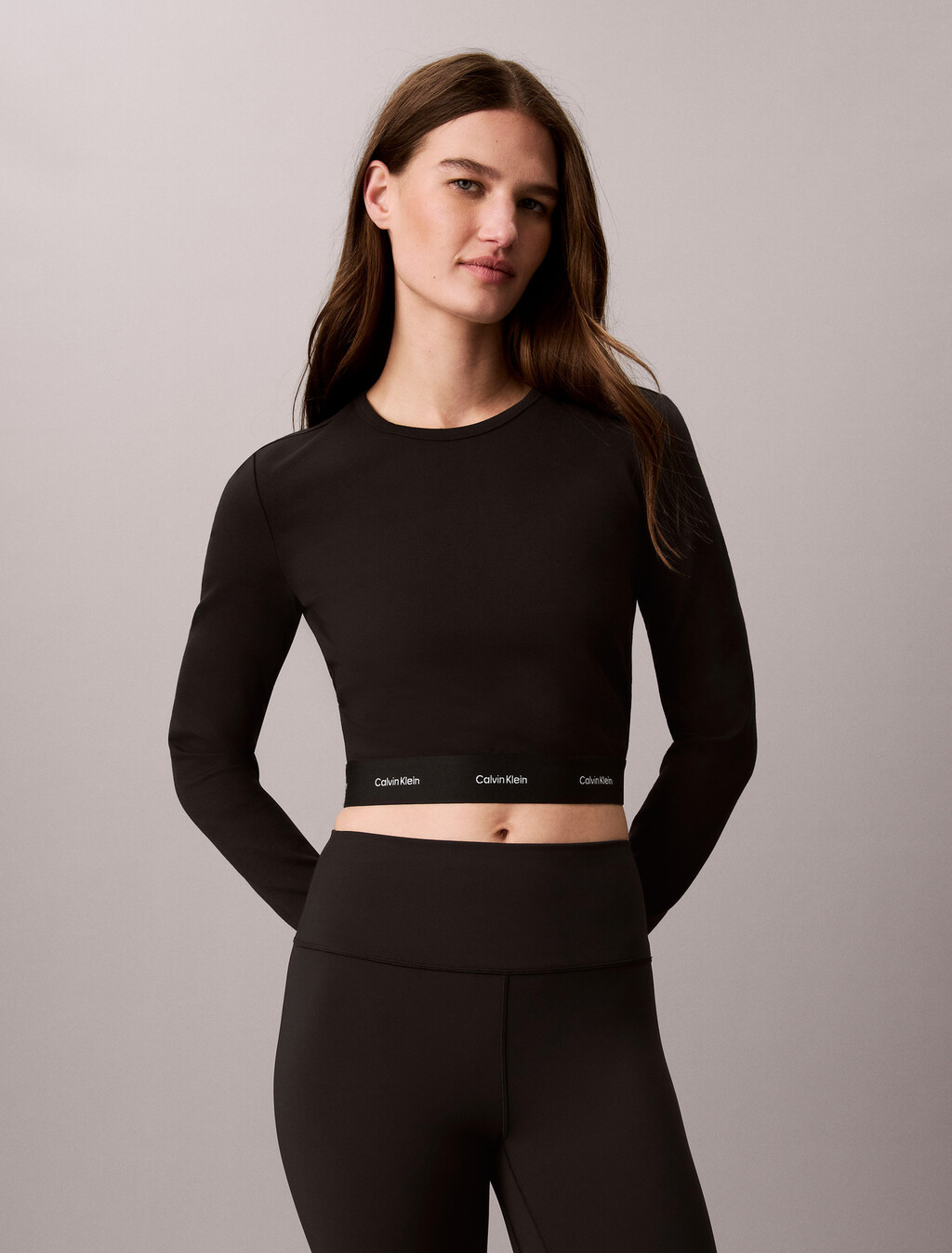 Logo Band Cropped Long Sleeve Top, Black, hi-res