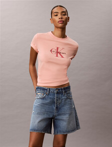 Washed Cotton Monogram T-shirt, Light Red, hi-res