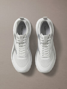 Knit and Metallic Runner Trainers, Bright White/Silver/Light Grey, hi-res