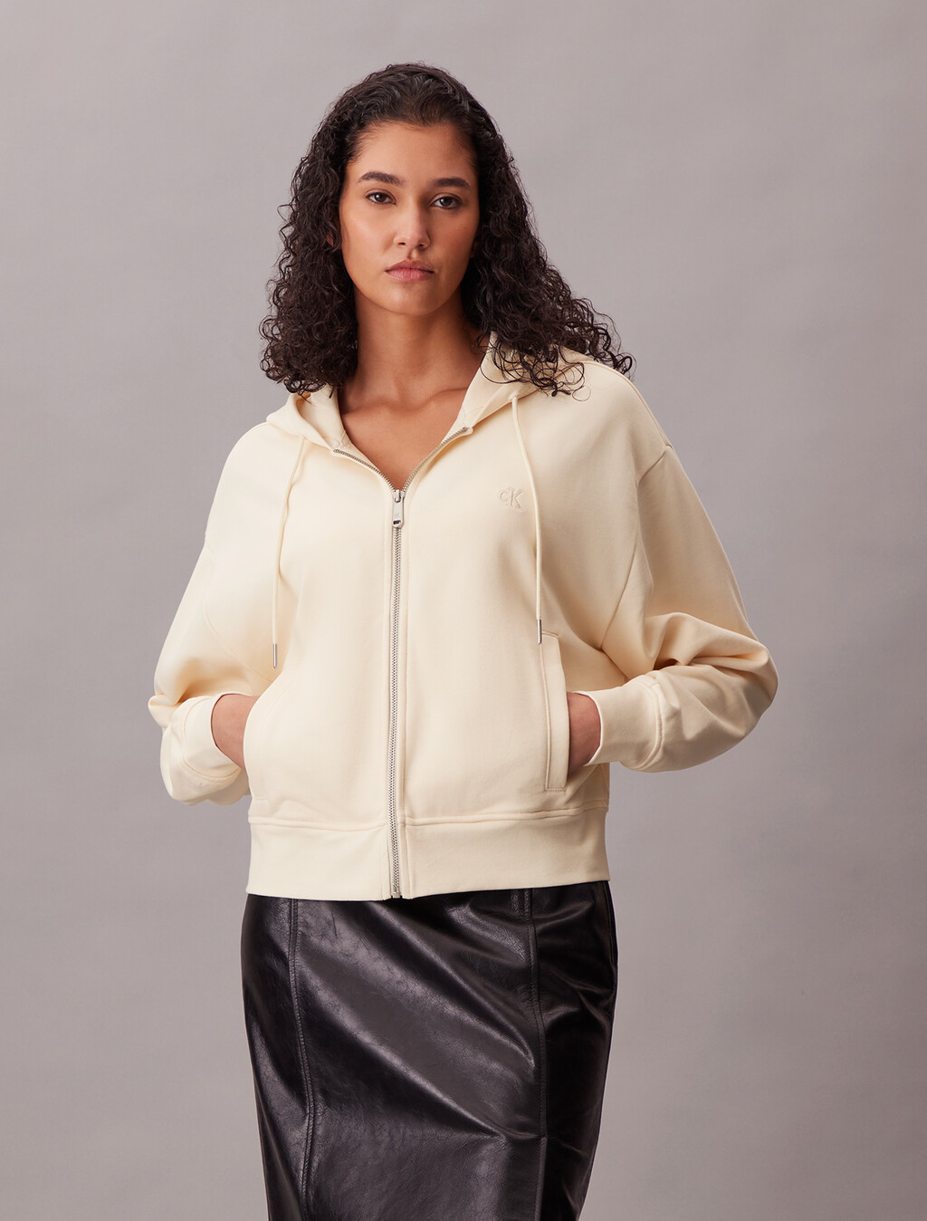 Cropped Monogram Zip-Up Hoodie, Calico, hi-res