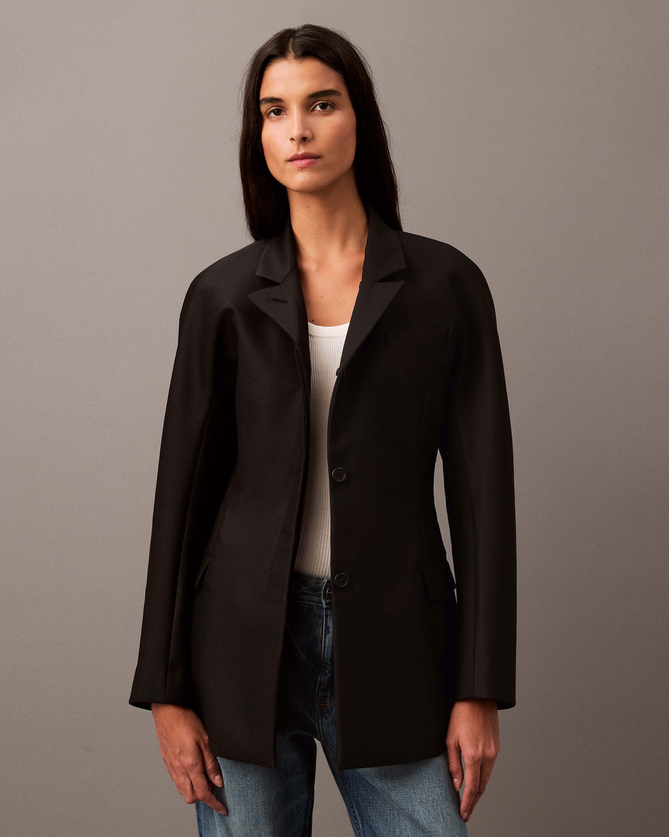 デパート 送料無料 Cavalry Twill Taiwan Klein Calvin | black | Jacket Shaped ジャケット・アウター