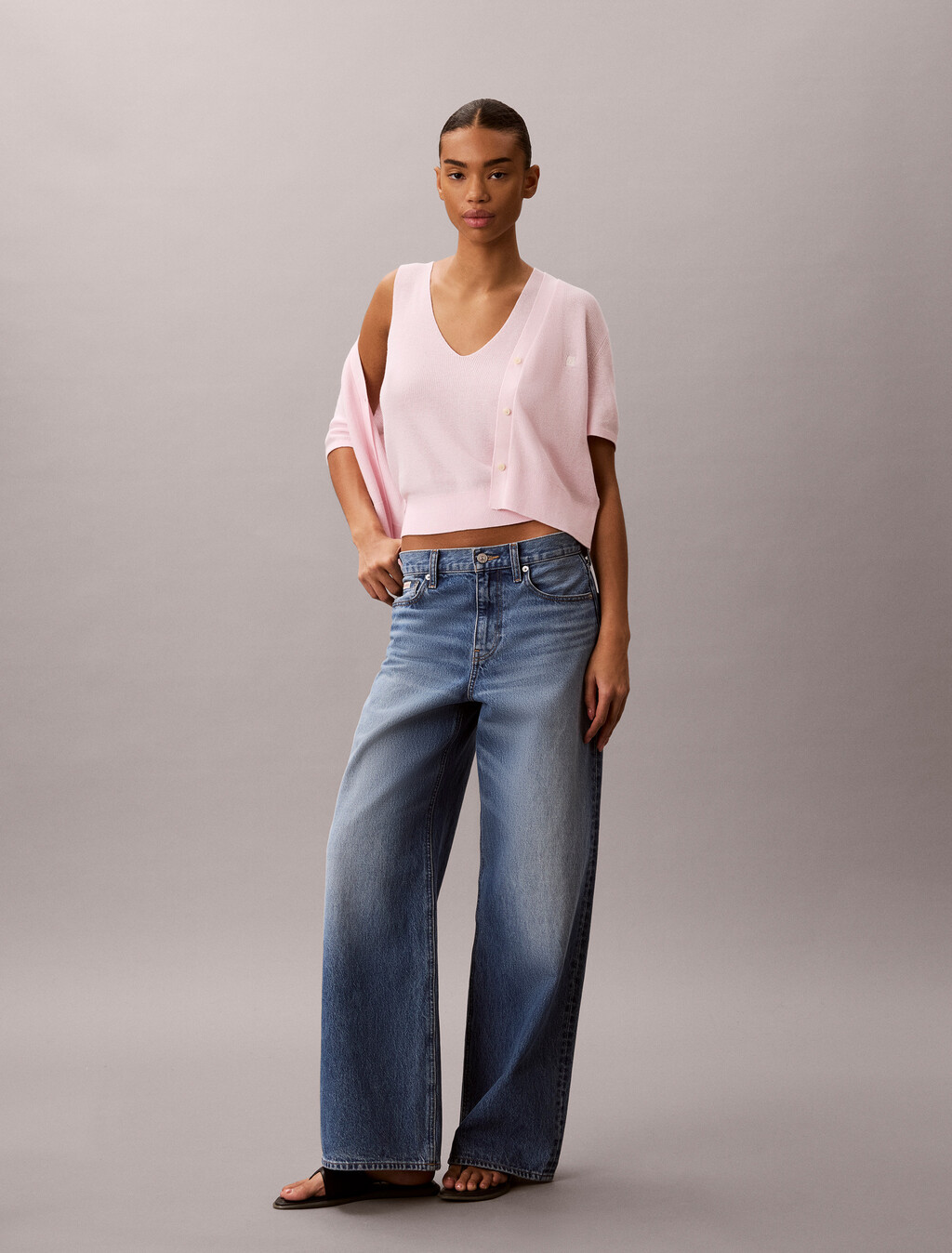 Cotton Knit Short Sleeve Twin Set, Cradle Pink, hi-res