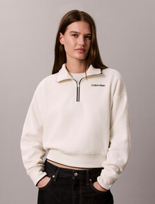 Brushed Cotton Terry 1/4 Zip Sweatshirt, Tofu, hi-res