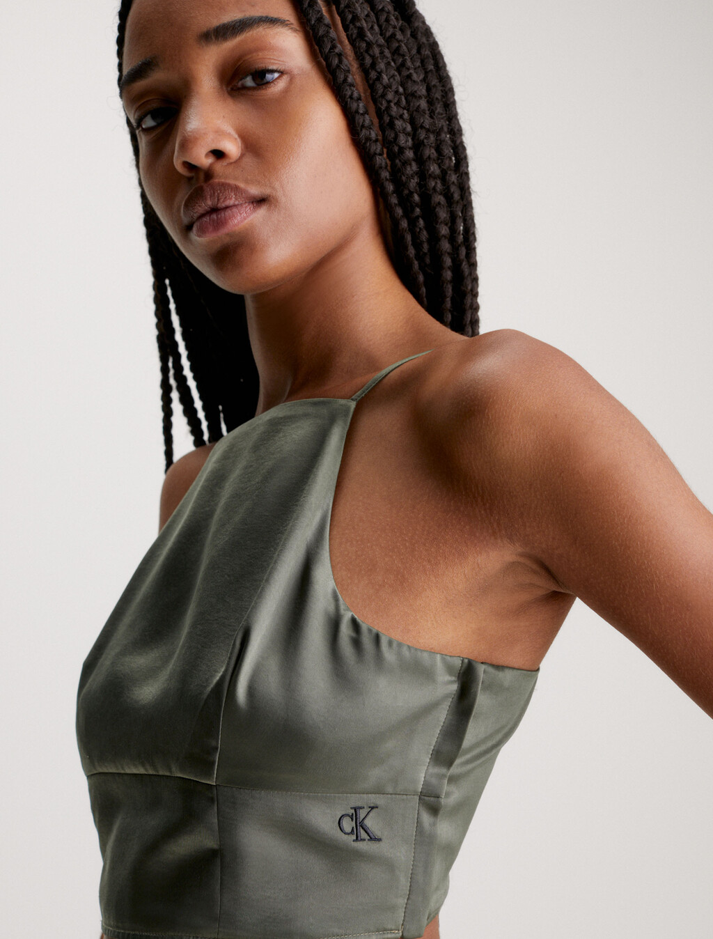 Strappy Satin Tank Top, Dusty Olive, hi-res