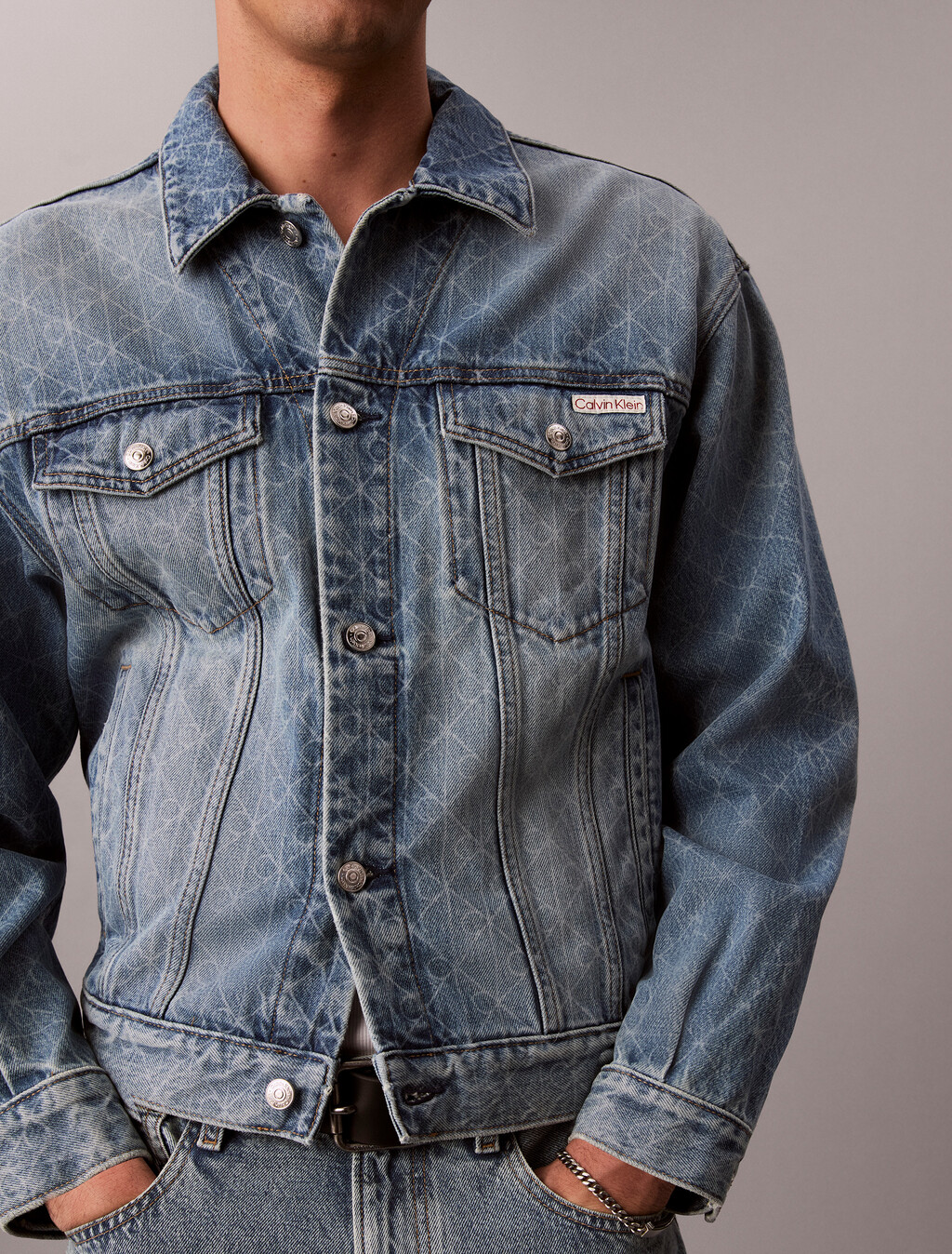 90s Denim Logo Trucker Jacket, BOULEVARD BLUES, hi-res