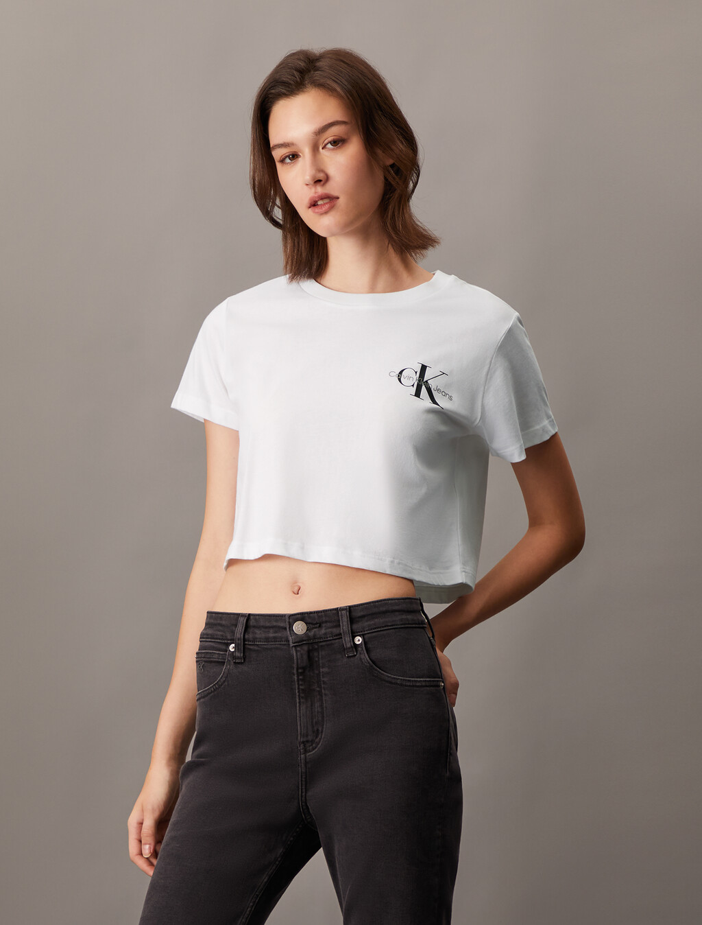 Monogram Cropped Tee, Bright White, hi-res