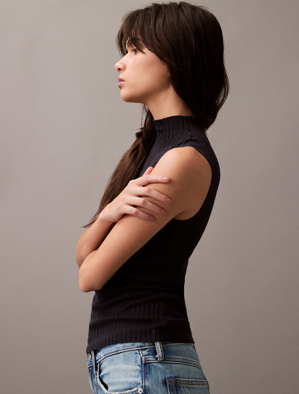 Silk Cashmere Mock Neck Tank Top, Vulcan, hi-res
