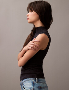 Silk Cashmere Mock Neck Tank Top, Vulcan, hi-res