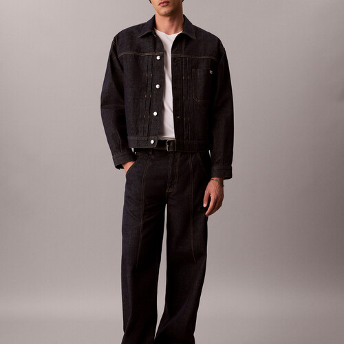 Pleated Denim Trucker Jacket ICONIC INDIGO