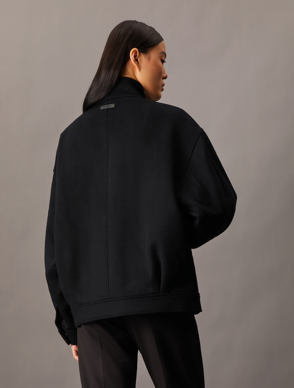 Cashmere Wool Blend Short Bomber Jacket, Black Beauty, hi-res