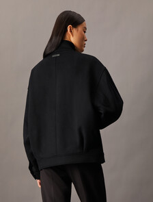 Cashmere Wool Blend Short Bomber Jacket, Black Beauty, hi-res