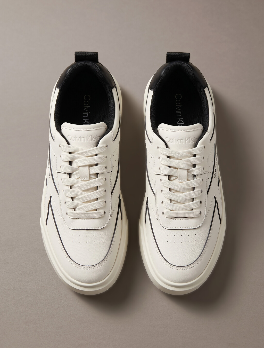 Leather Signature Trainers, Marshmallow/Black, hi-res