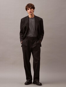 羊毛直筒飾褶長褲, Black Beauty, hi-res