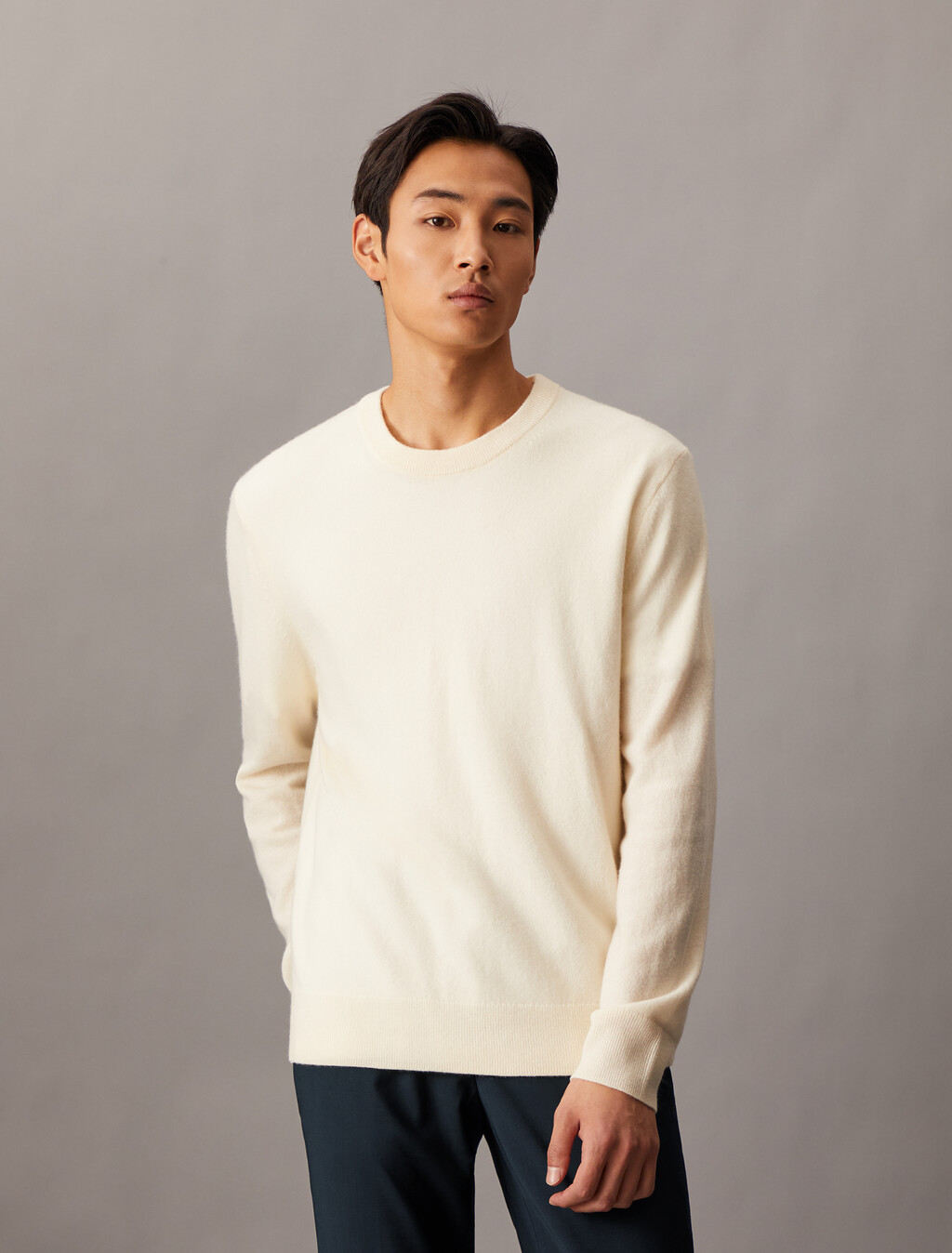 Classic Cashmere Crewneck Sweater, Antique White, hi-res