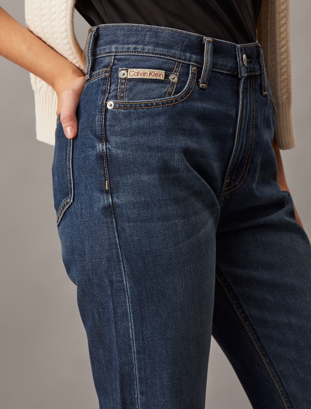 37.5 高腰直筒牛仔褲, Denim Dark, hi-res