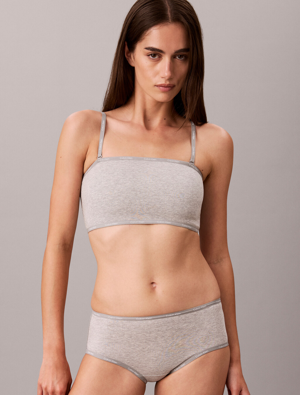 Icon Cotton Modal Limited Edition Lightly Lined Bandeau Bra, Grey Heather, hi-res