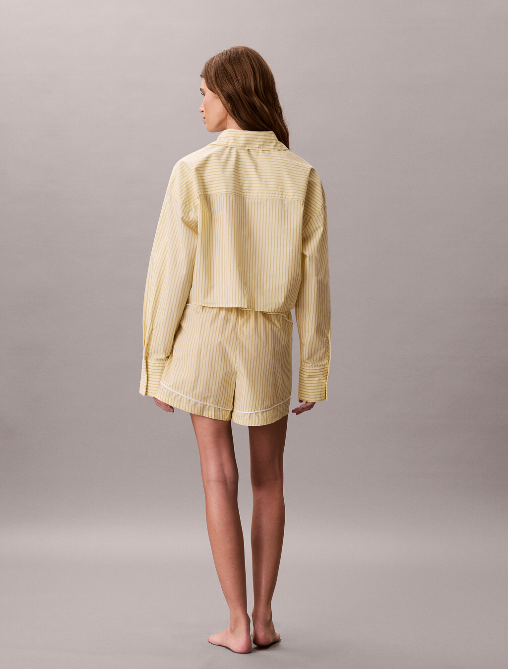 Cropped Cotton Poplin Pyjama Top, SERA STRIPE PEAR SORBET, hi-res