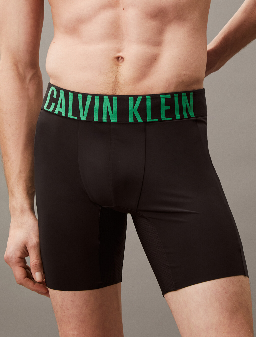 Intense Power Biker Shorts, BLACK W/ BLOSSOM GREEN LOGO, hi-res