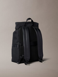 Embossed Woven Flap Backpack, Black, hi-res