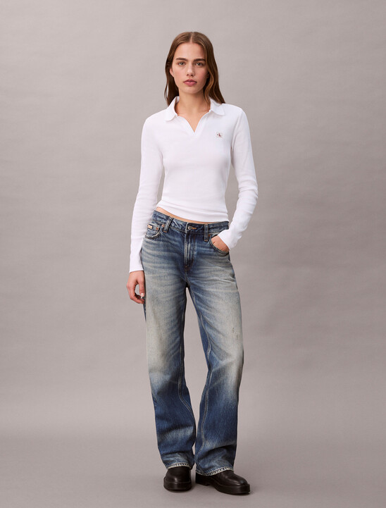 Woven Monologo Rib Collared Top