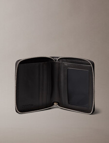 壓花編織拉鍊短夾, Black, hi-res