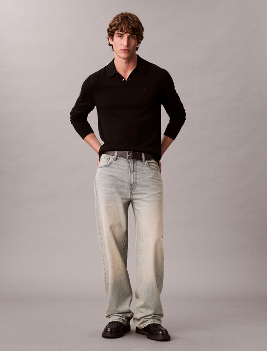 日曬褪色寬鬆牛仔褲