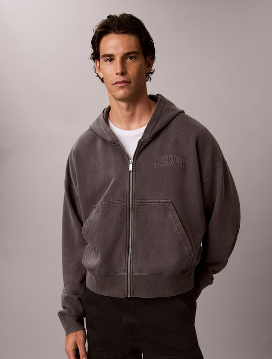 Garment-Dyed Boxy Zip-Up Hoodie