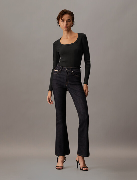 Boat Neck Rib Knit Slim Top