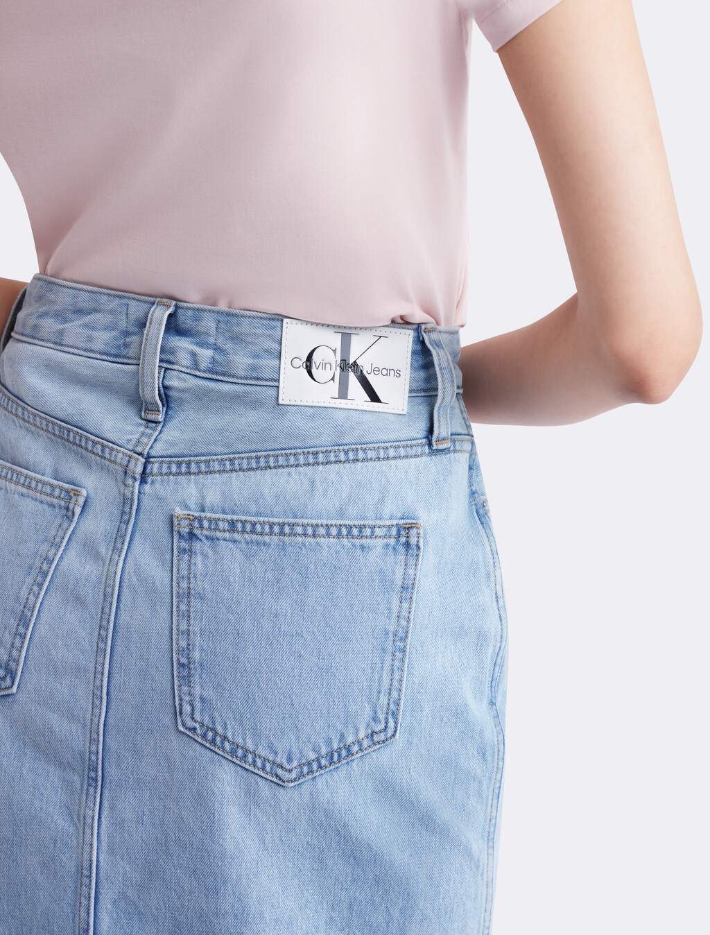 Front Split Maxi Denim Skirt, 008A POWDER BLU, hi-res