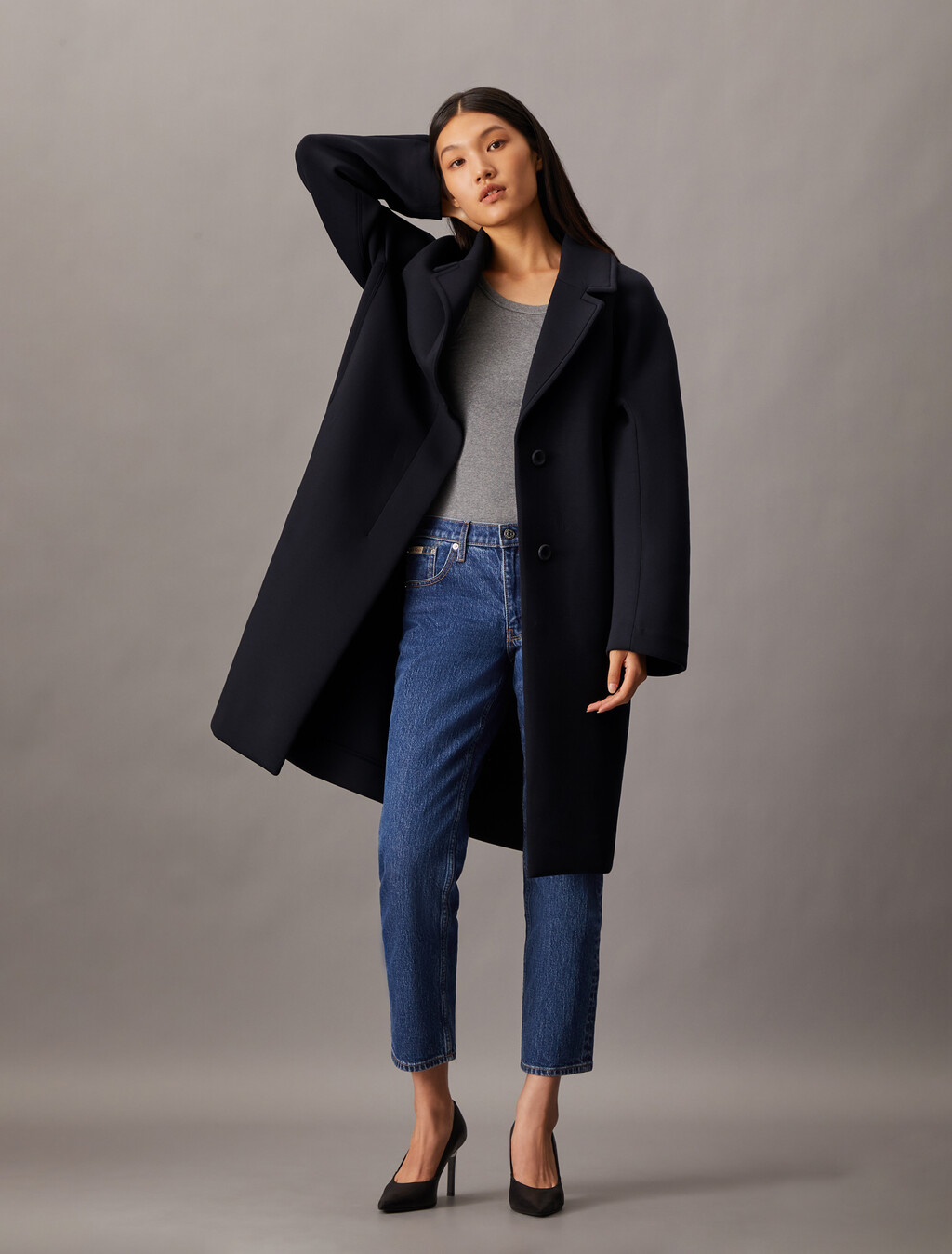 Scuba Cocoon Coat, Black Beauty, hi-res