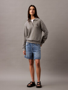 棉質莫代爾抓絨 Polo 衫, Med Grey Heather, hi-res