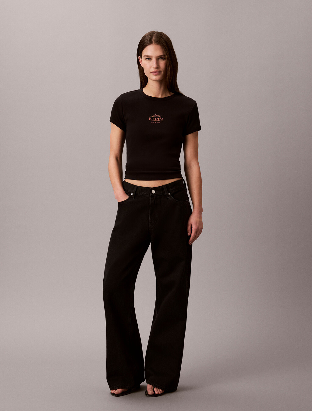 Slim Ribbed Cotton Logo T-shirt, Black, hi-res